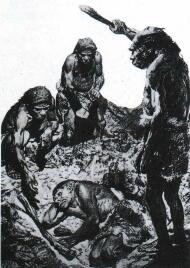 Так художник представлял себе подготовку к погребению у неандертальцев в пещере Мутье (Франция). 