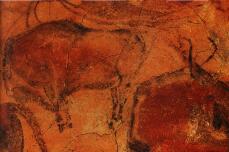 Изображения бизонов на потолке пещеры Альтамира в Испании.